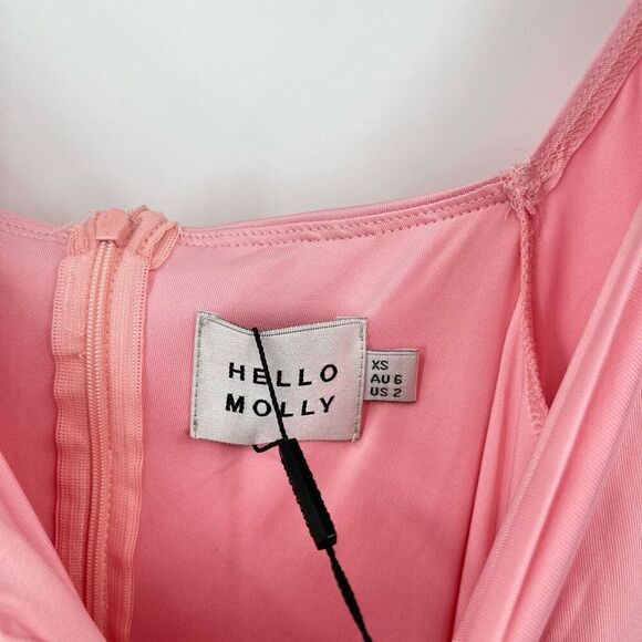 Hello Molly Ruched Bodycon Dress Twist Front Mini Pink Womens Size XS NWT - Picture 4 of 10
